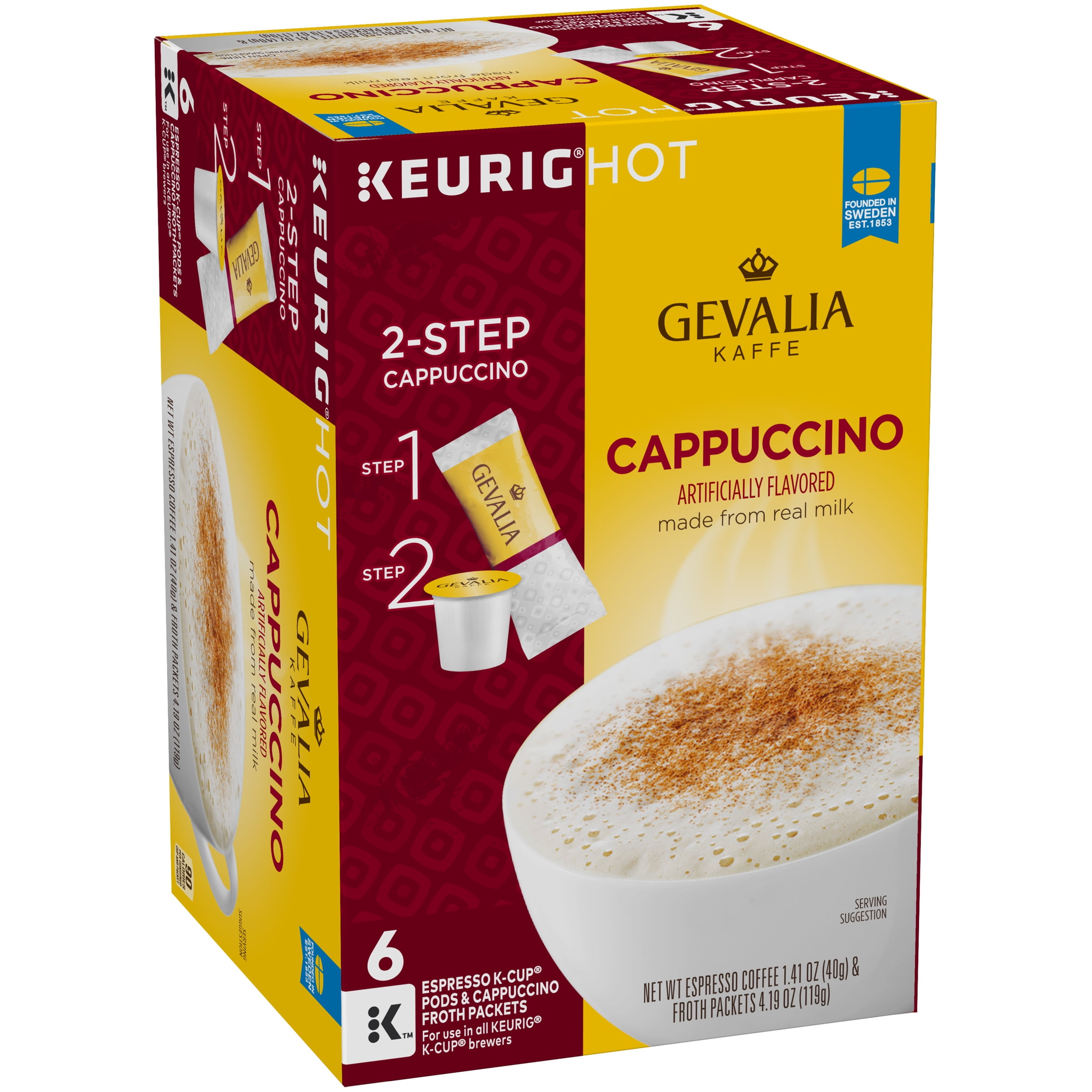 Gevalia Cappuccino K Cup Espresso Pods with Cappuccino Froth Packets