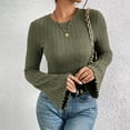 thumbnail image 5 of Njoeus Work Blouses for Women, Women's Casual Bell Long Sleeve Ribbed T-Shirt Knit Sweater Round Neck Ladies Basic Tops Blouse, 5 of 5