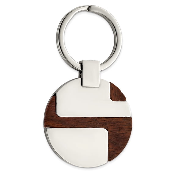 Stainless Steel Polished Wood Inlay Key Chain; for Adults and Teens; for Women and Men