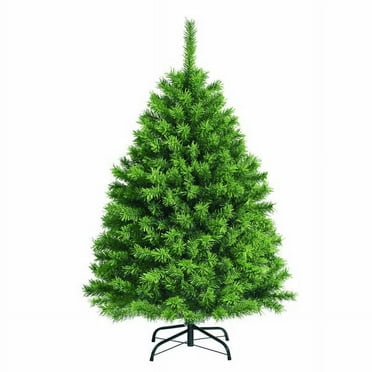 Christmas Tree,4.5ft Hinged Artificial Christmas Tree w/ Metal Stand Green