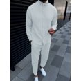 thumbnail image 5 of Nuevo traje de ocio de color sólido con burbujas arrugadas de primavera y otoño para hombres, pantalones cargo de moda de manga larga, conjunto de dos piezas de comercio exterior, 5 of 5