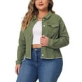thumbnail image 1 of Chaquetas de mezclilla de mujer de tallas grandes Agnes Orinda, de manga larga, con bolsillos, 2X, verde, 1 of 8
