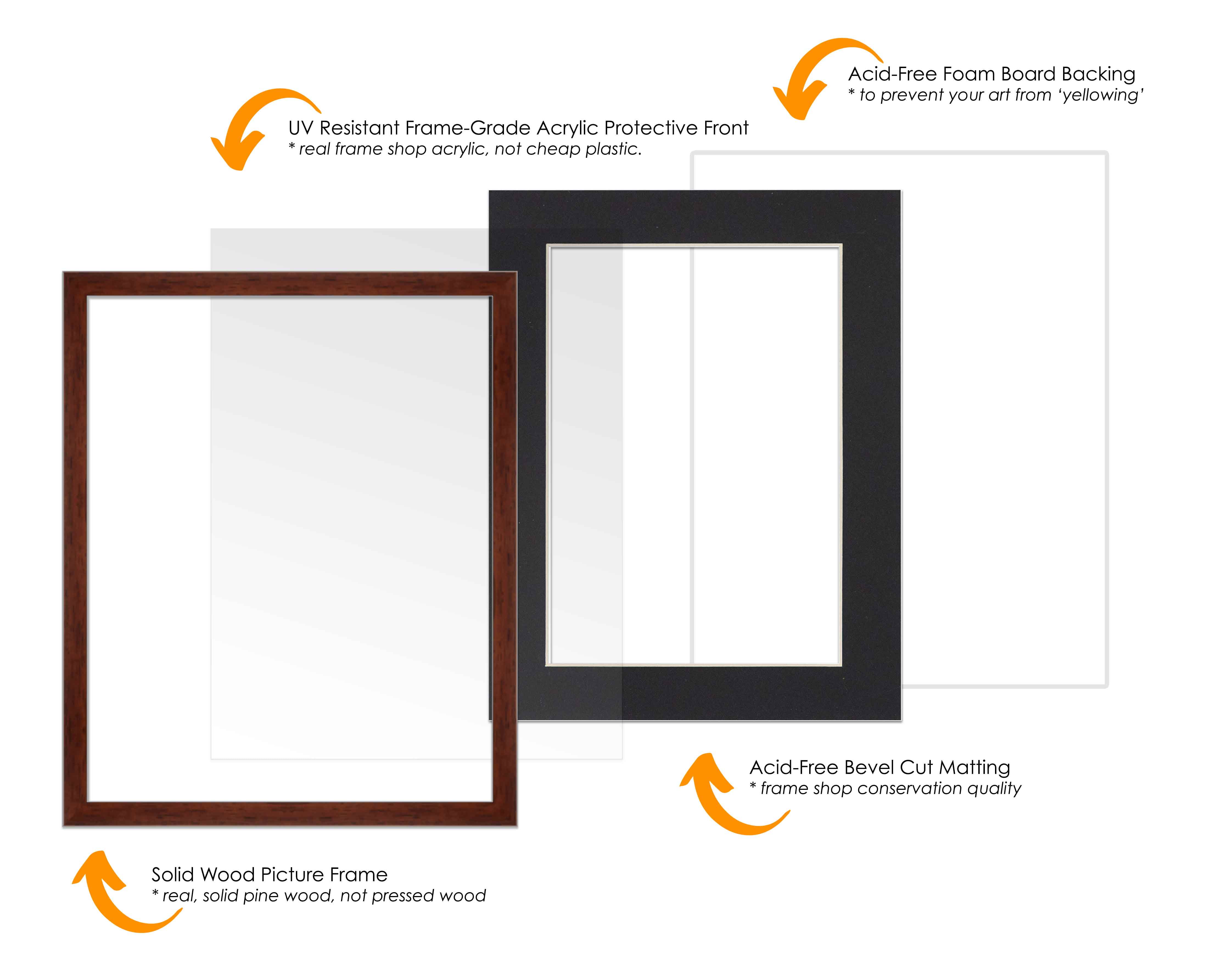 12x18 Frame Walnut With Black Picture Mat For 12x18 Photo - Walnut 18x24 Frame To Display Print or