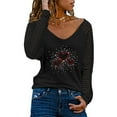 thumbnail image 2 of Bospose Long Sleeve Crop Top V-Neck Sweatshirts And Hoodies Women Black Dress Shirt Fashion Woman T-Shirt Autumn Print Loose Blouse Tops Lady Hot Diamond Cutout Top T-Shirt 614 Xxl, 2 of 5