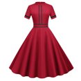 thumbnail image 2 of Women's Retro 1950s Prom Dress Vintage Crewneck Short Sleeve Cocktail Dress A-Line Swing Midi Homecoming Dresses, 2 of 8