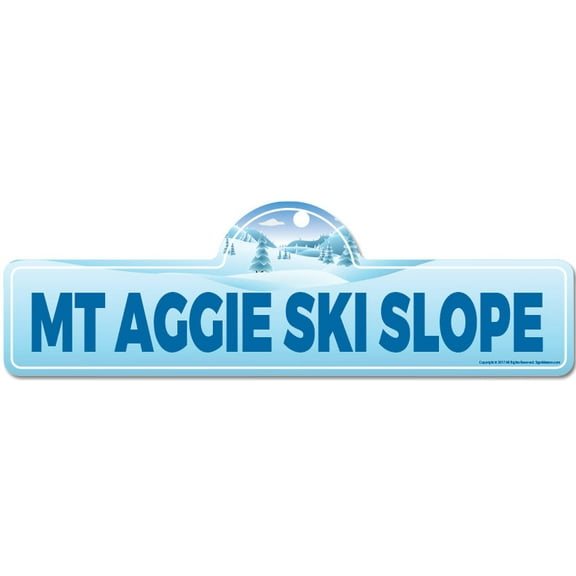 Mt Aggie Ski Slope Street Sign | Indoor/Outdoor | Skiing Skier Snowboarder Décor for Ski Lodge Cabin Mountian House | SignMission personalized gift