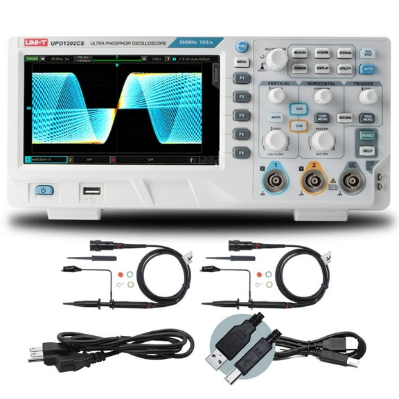 UNI-T UPO1202CS Digital Oscilloscope 200MHz 2Channel 1GSa/s 56Mpts 500,000wfms/s 1 Mpts FFT Sampling Points Ultra Phosphor Display