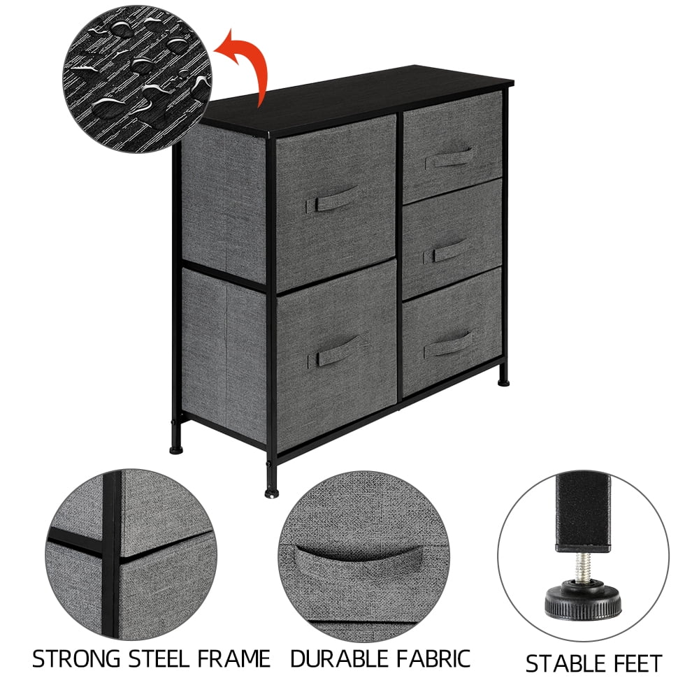 Private Jungle 5 Drawer Dresser Organizer Fabric Storage Chest , End Table Storage Cabinet, Easy Pull Fabric Bins, Wooden Side Table for Bedroom, Hallway, Entryway Closets, Grey Private Jungle 5 Drawer Dresser Organizer Fabric Storage Chest , End Table Storage Cabinet, Easy Pull Fabric Bins, Wooden Side Table for Bedroom, Hallway, Entryway Closets, Grey
