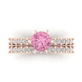 thumbnail image 2 of Clara Pucci 18K Rose Gold 1.66 Simulated Pink Diamond Engraveable Engagement Ring + Wedding Band Set, 2 of 7