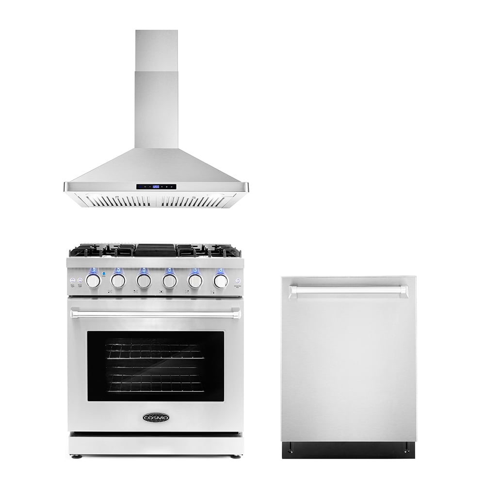 Cosmo 3 Piece Kitchen Appliance Packages with 30" Freestanding Gas
