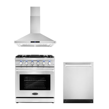 Cosmo 3 Piece Kitchen Appliance Packages with 30  Freestanding Gas Range Kitchen Stove 30  Wall Mount Range Hood &amp; 24  Built-in Fully Integrated Dishwasher Kitchen Appliance Bundles