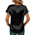 thumbnail image 3 of Women Satin Short Sleeve Blouse Crew Neck Loose Fit Casual Basic Top Lightweight Soft Silky TShirt for Everyday Wear Black L, 3 of 5