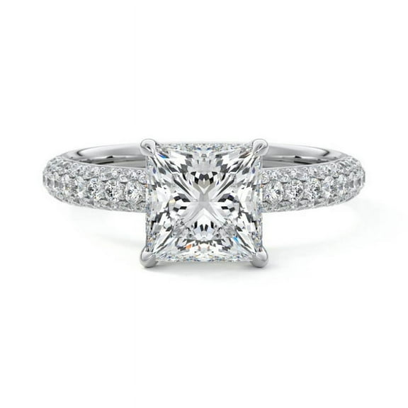 Golden Jewel 14K 14K White Gold Plated Diamond Ring - Princess Cut Excellent 1.8 Ct Diamond Ring For Women's - Hidden Halo Diamond Rings for Women's - Solitaire with Accent Diamond Rings for Women's