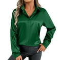 thumbnail image 1 of Vestido blusa de satén con cuello en V para mujer tallas grandes - Top túnica informal de manga larga - Conjunto de color liso para primavera y otoño - Tallas S-XL, 1 of 8