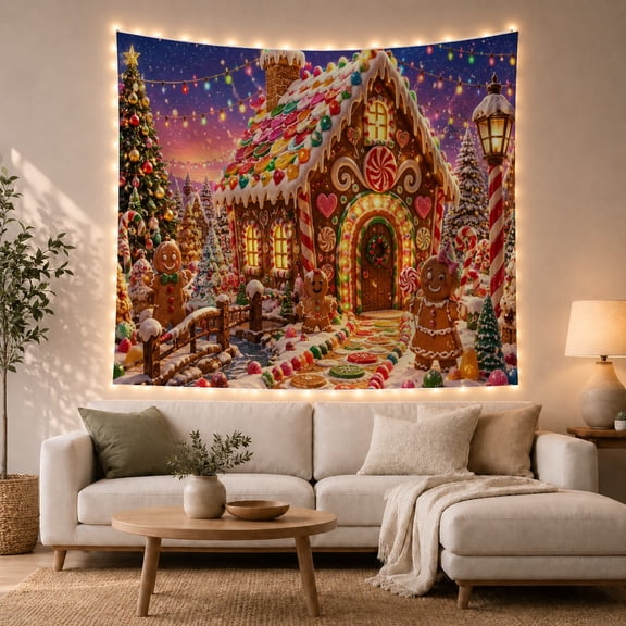 Gingerbread and Candy House Scene Tapestry