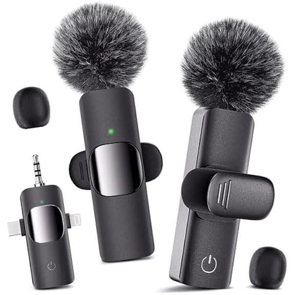 Professional Cordless Wireless Lavalier Microphone - Wireless Microphone for iPhone, Android, Camera, Ultra-Low Delay, Lapel Mic Crystal Clear Sound for Video Recording, Live Stream