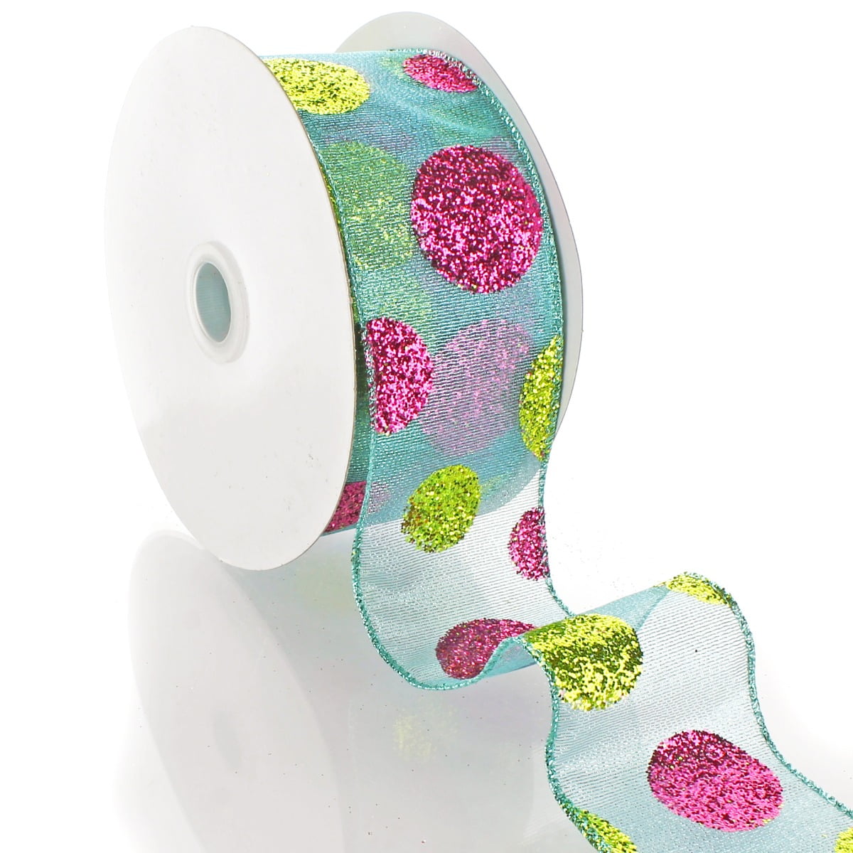 Ribbon Traditions Large Glitter Dots Gold / Silver Wired Ribbon 2 1/2" by 10 Yards