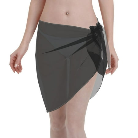 Adobk Women Beach Sarong Bathing Suit Black Print Wrap Skirt Sheer Bikini Swimsuit Cover Ups For Swimwear