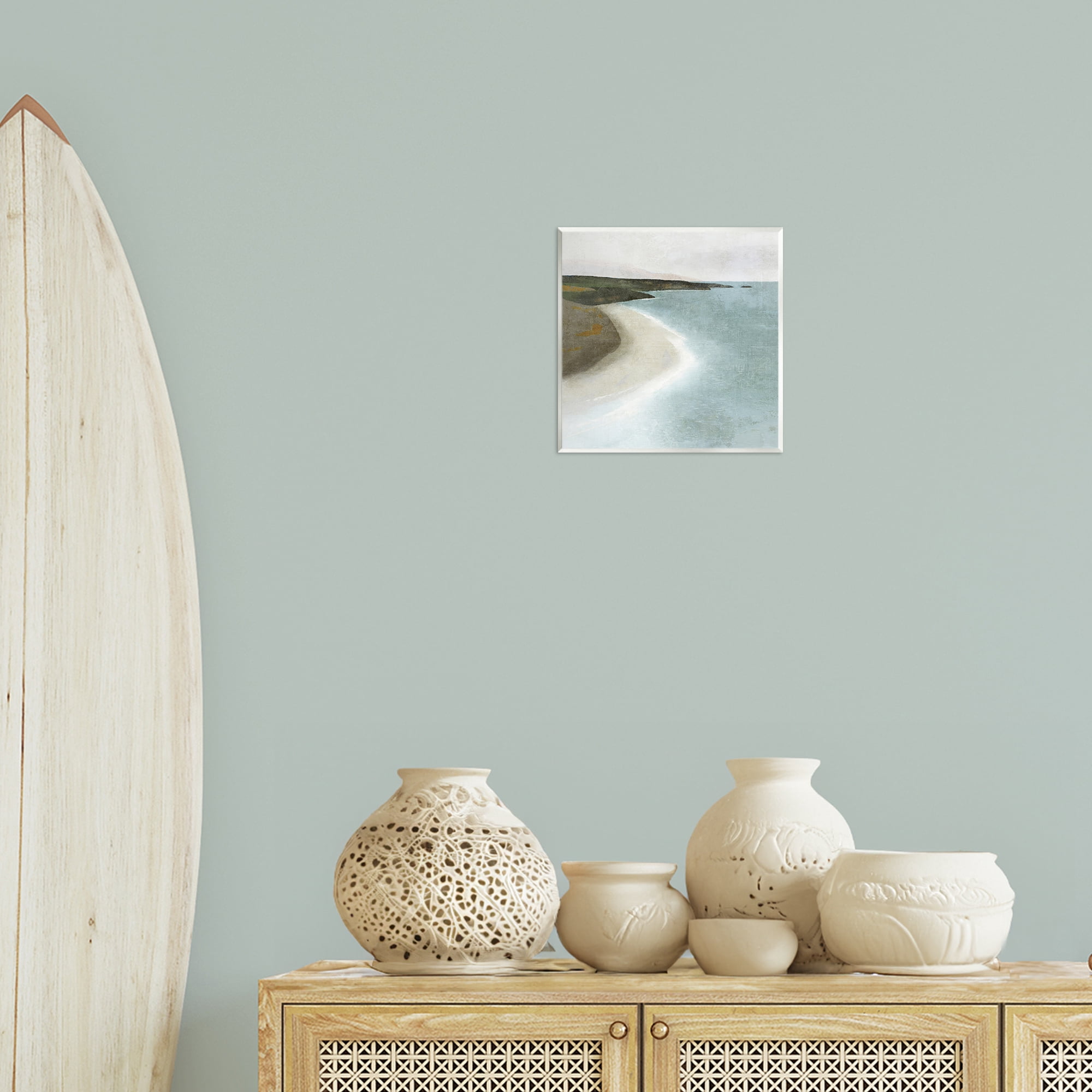 Stupell Industries Simple Serene Coastline Landscape Painting Unframed Art Print Wall Art, 12 x 12