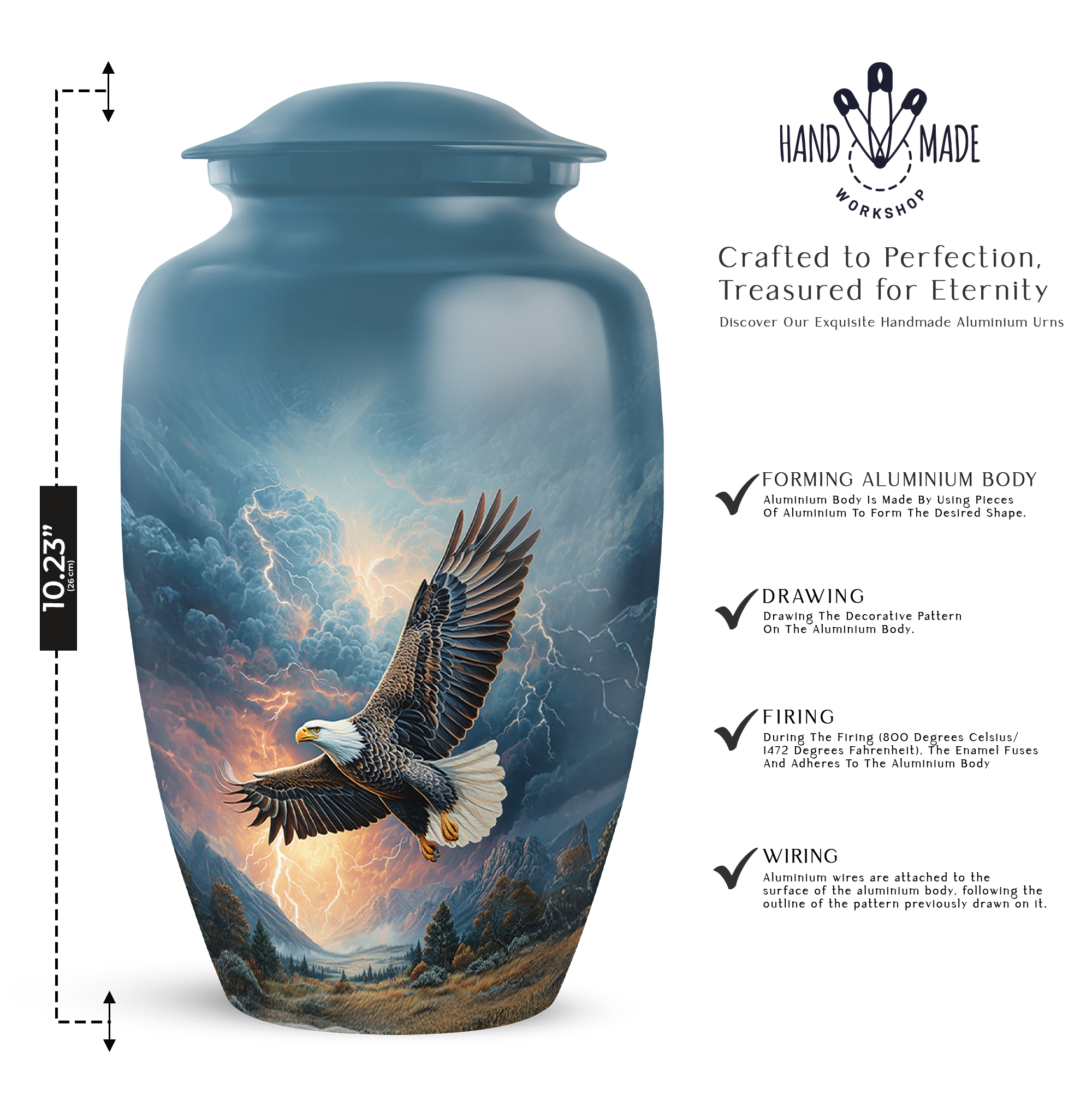 SABURIAL Eagle Urn - Large Burial Urn for Adult Human Ashes - Memorial Funeral Urns for Human Ashes Adult Female & Male - 10 Inch