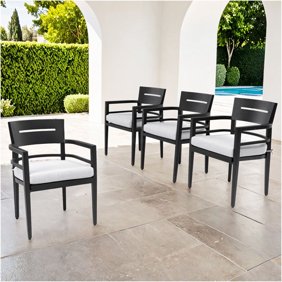 JERFIT 4-Piece Outdoor Dining Chairs Set with Sunbrella Cushions, All-Weather Aluminum Patio Chairs for Garden, Poolside, Black
