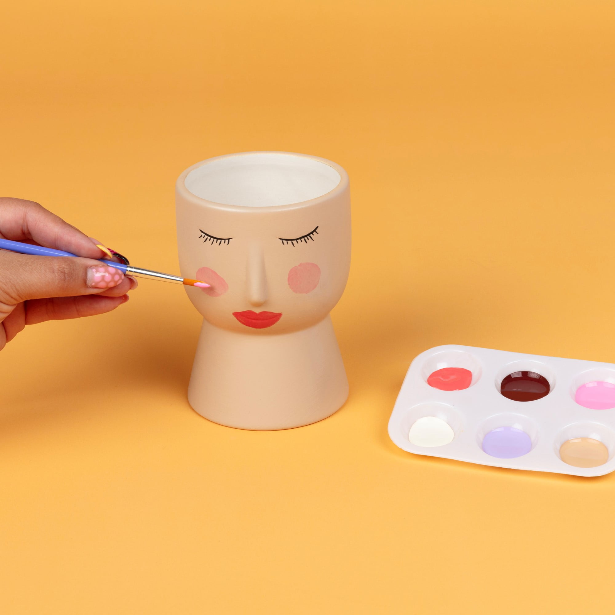 (2 pack) Hello Hobby Paintable Ceramic Face Planter, White Ceramic 3.86" x 4.92" High