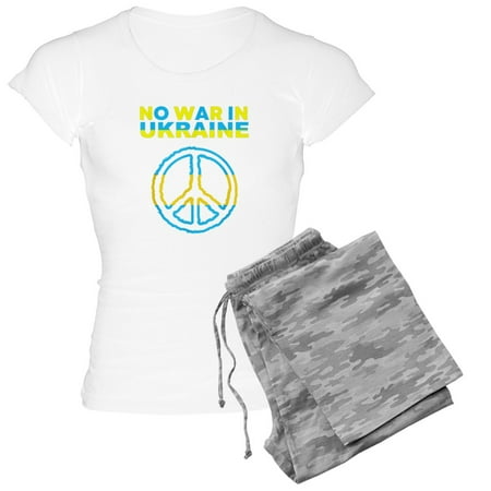 CafePress - No War In Ukraine Support American Ukraini Pajamas - Women s Short Sleeve Print T-Shirt and Pants Light Cotton Pajama Set