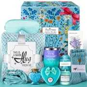 Aofmee Gift Baskets for Women, 10 Pcs Ocean Spa Gifts Sets with Flannel Blanket, Relaxing Christmas Birthday Box Idea for Her, Blue
