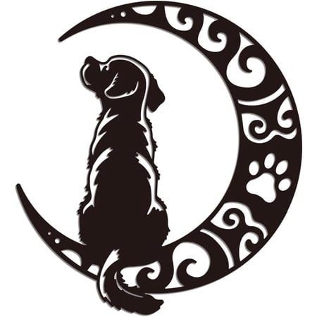 Metal Moon Dog Wall Art Decor Black Dog Iron Metal Wall Art Hanging Decor Signs for Home Decoration Dog Animals Wall Sculpture Statues Decor Gift for Living Room Kitchen 10.78x11.81 Inch Dog