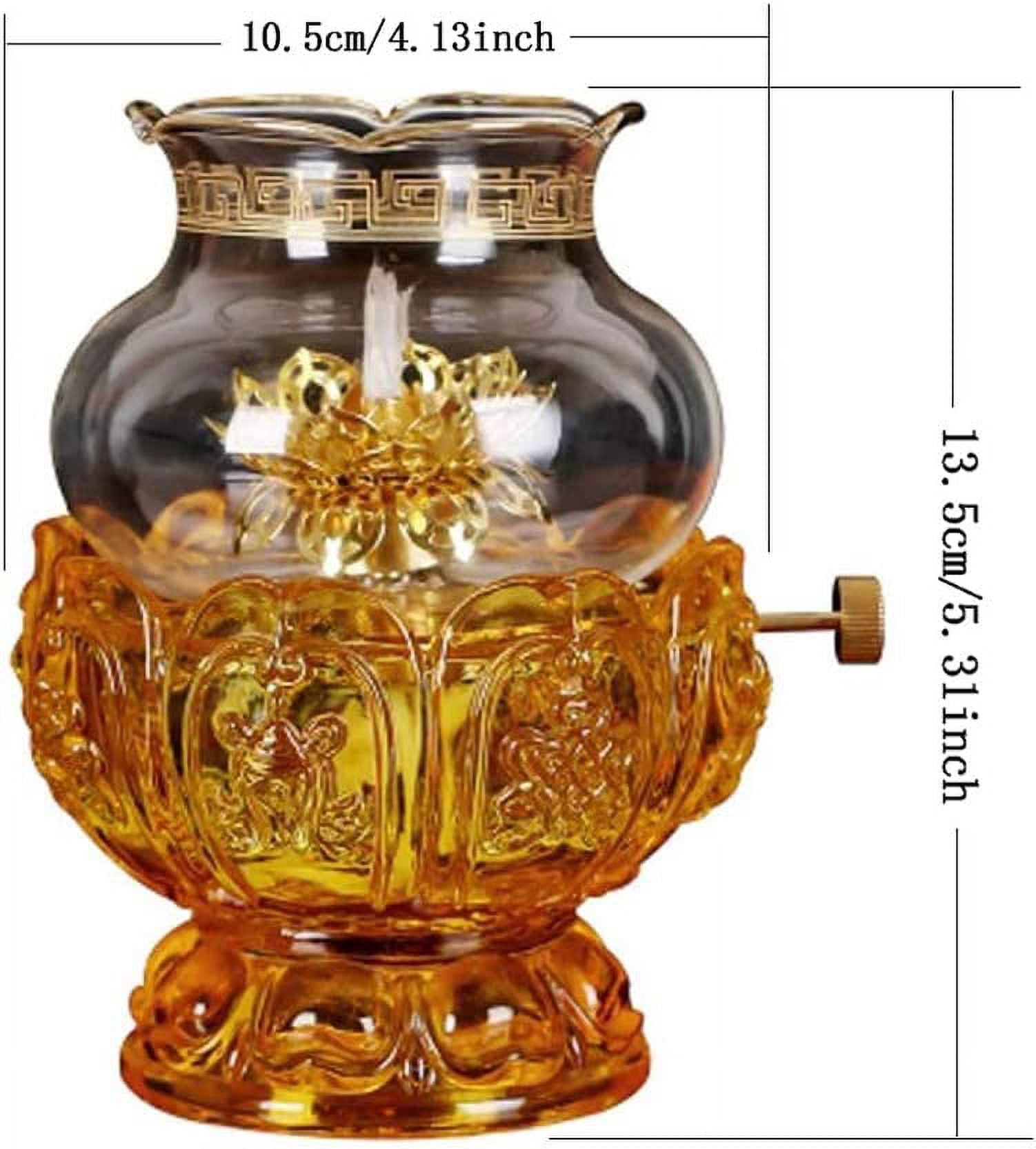 CATPAN Oil lamp Indoor use Glass Crystal Glass Lotus lamp Holder Household Buddha headlamp Kerosene lamp Ultra-Pure Paraffin lamp Oil Candle Holder Lantern（White）