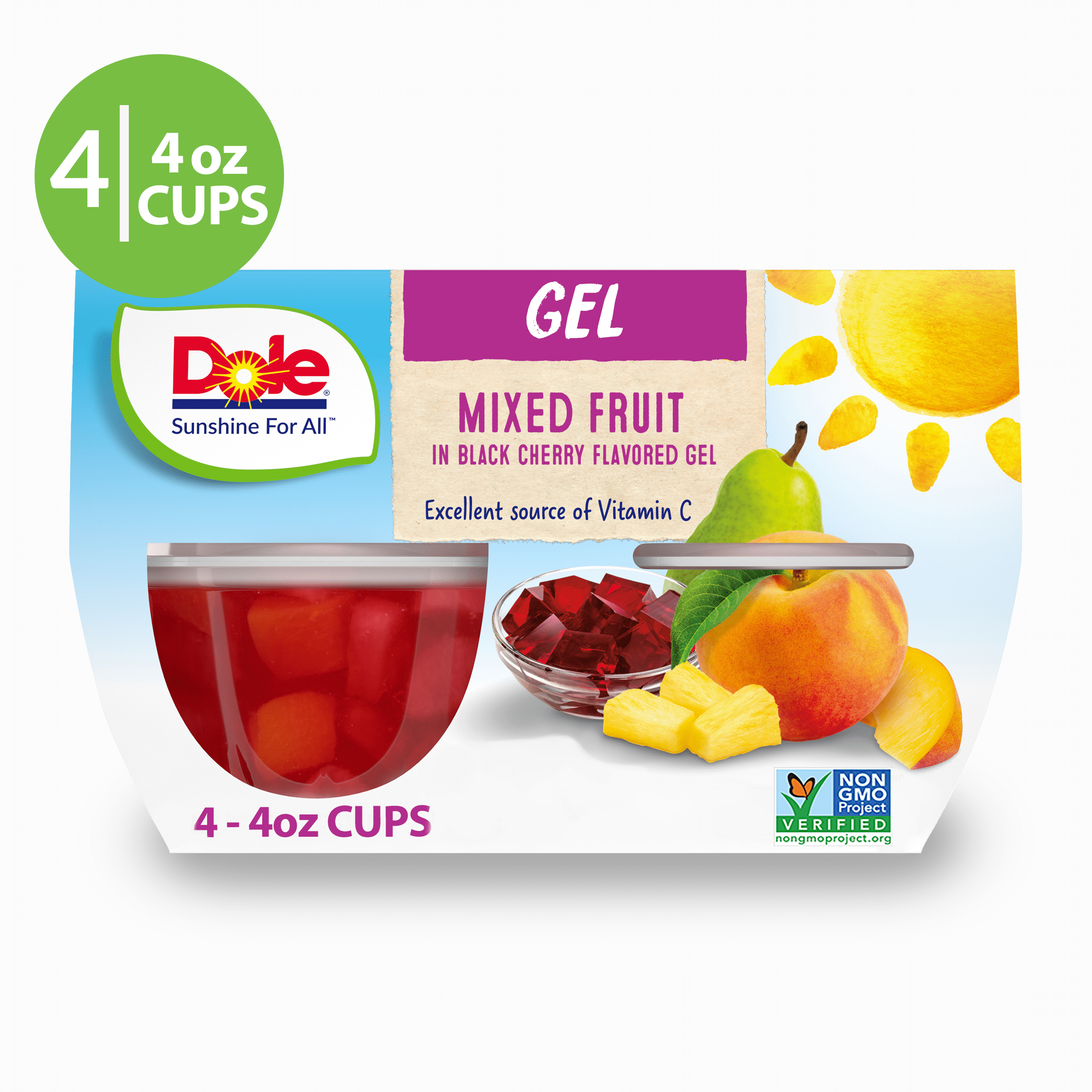 (4 Cups) Dole Fruit Bowls Mixed Fruit in Black Cherry Gel, 4.3 oz
