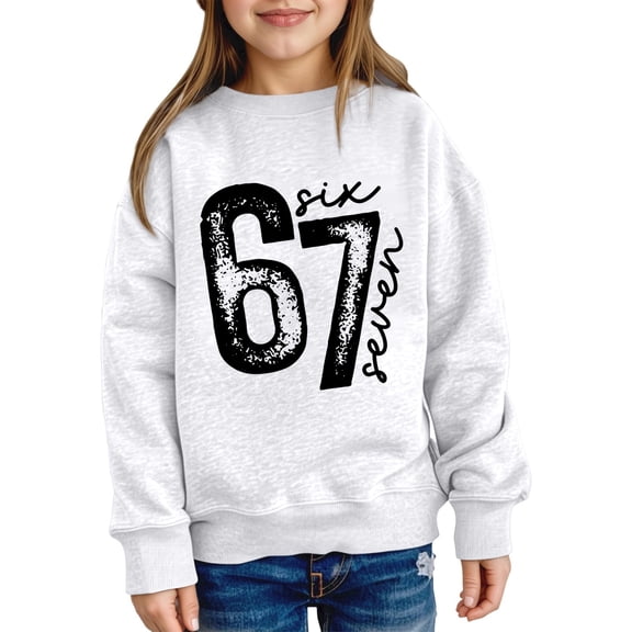 Fiaer Girls and Boys 67 Long Sleeve Funny Six Seven Day of School Sweatshirts Cute 6 7 Meme Number Printed Preppy Tops,Size 1-12 Years White 160