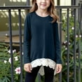 thumbnail image 2 of zbxnLI Girls Long Sleeve Blouses Lace Hem Casual Crew Neck Loose T-Shirt Fall Winter Shirt for Girls, 2 of 7