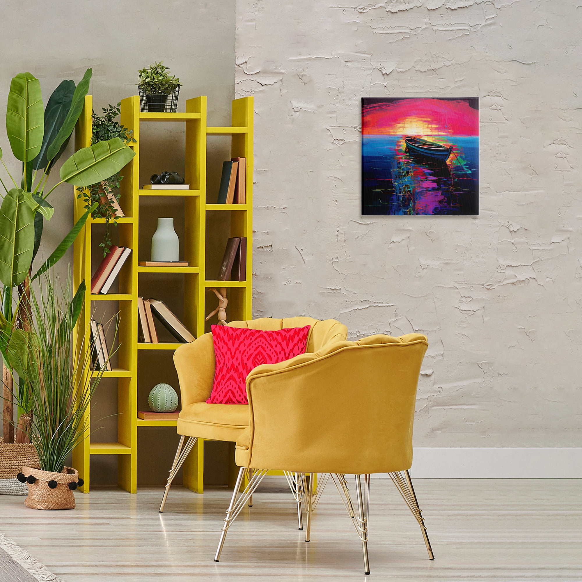 Stupell Industries Boat in Bold Sunset Transportation Painting Wrapped Canvas Art Print Wall Art, 17 x 17