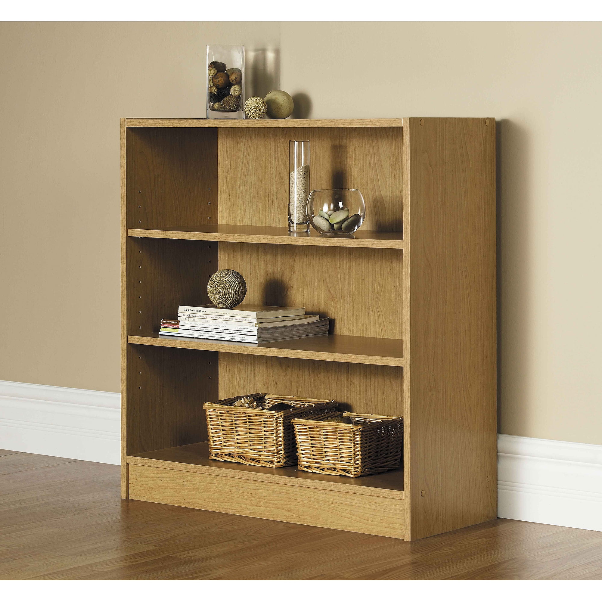 Mainstays 32" 3-Shelf Wide Bookcase, Multiple Finishes ...