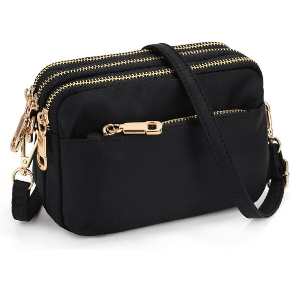 czcpp-Crossbody Bag for Women 4 Zip Pockets Lightweight Water Resistant Laides Lulu Shoulder Small Purse Travel Black