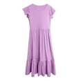 thumbnail image 4 of WOYY Little Girls Flutter Sleeve Tiered Dress Solid Color Casual Long Dress, Sizes 6-13, 4 of 5