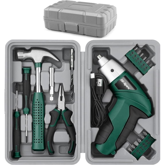 Hi-Spec Electric Screwdriver 19pc 3.6V Green USB Small Power Screwdriver Set. Cordless & Rechargeable with Driver Bit Set