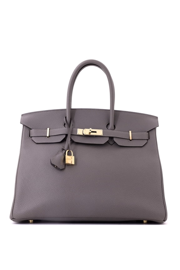 Pre-Owned Birkin Handbag Grey Togo with Gold Hardware 35 By Rebag