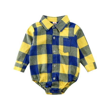 

0-24M Newborn Baby Girl Boy Romper Jumpsuit Clothes Plaid Print Single Breasted Cotton Rompers Outfits Set