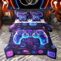Homewish Futuristic Game Console Bedding Comforter Set 7 Pieces for Teen, Modern Boys Gaming Full Bedding Set, Video Game Gamepad Reversible Fitted Sheet Flat Sheet, Breathable Home Decor