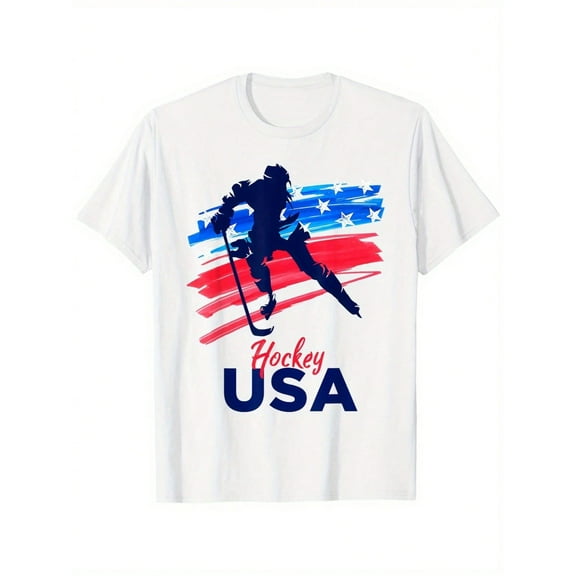 Hockey USA Support the Team Shirt USA Ice Hockey Lover T-Shirt for Boy Girl, Soft Fabric, Breathable Short Sleeve Tees for