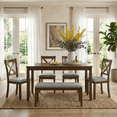 thumbnail image 2 of Dining Room Set, LEGAHOME 6 Piece Dining Sets with Bench and Chairs, Solid Wood Kitchen Dining Table Set for 6 with Upholstered Chairs, Walnut, 2 of 8
