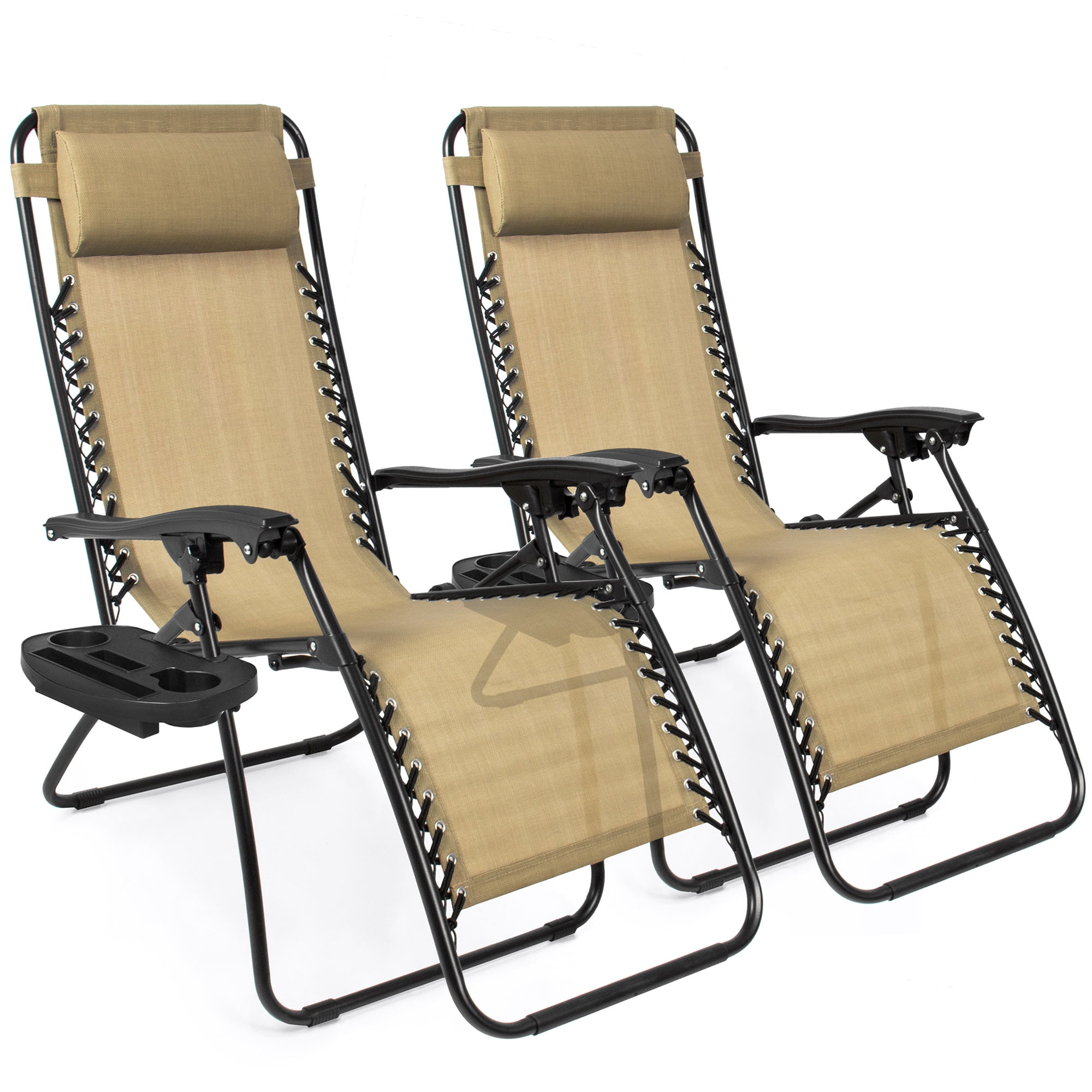 best choice products set of 2 adjustable zero gravity lounge chair  recliners for patio pool w cup holders  beige  walmart