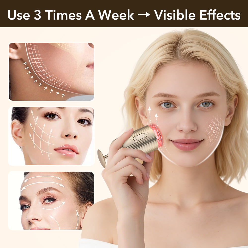 Flaremore 4-in-1 Microcurrent Facial Device for Neck and Face Massager, Portable Face Device for Skin Care, Double Chin, Wrinkle Reduction and Firming, USB / Rechargeable Microcurrent Face Lift