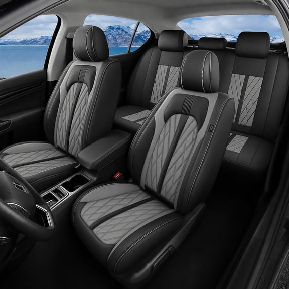 Fit for GMC Terrain 2010-2024 Seat Covers - Full Set Waterproof Leather Car Seat Covers Compatible Airbag(2 Row 5 Seat,Black & Grey)