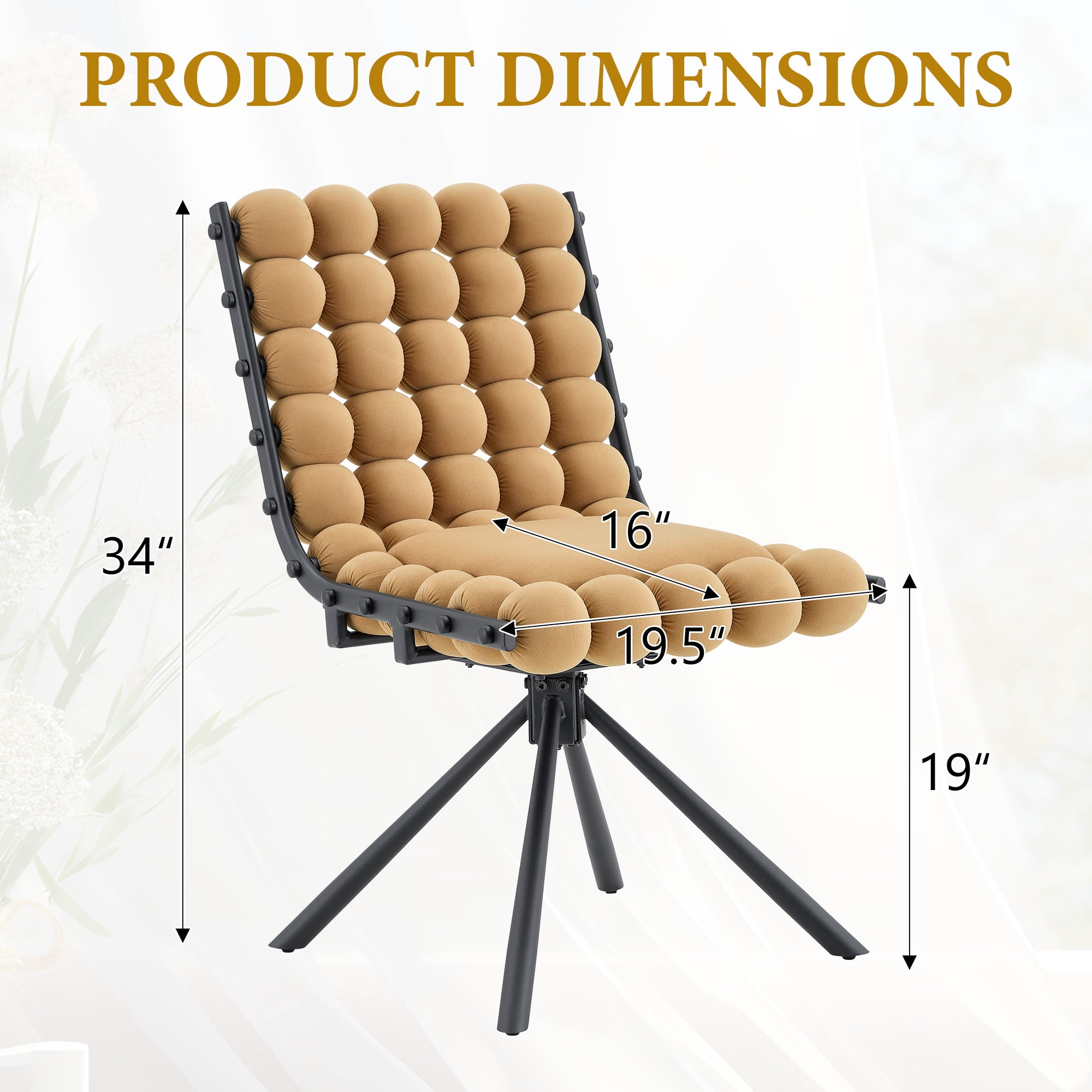 Aukfa Velvet Swivel Dining Chairs Set of 2, Modern Bubble Tufted Kitchen Side Chairs, Black Metal Legs,Camel