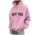 thumbnail image 4 of Hoodies for Men Letter Print Graphic Oversized Sweatshirt Casual Long Sleeve Pullover with Pockets New York Text Graphic Pink M, 4 of 5