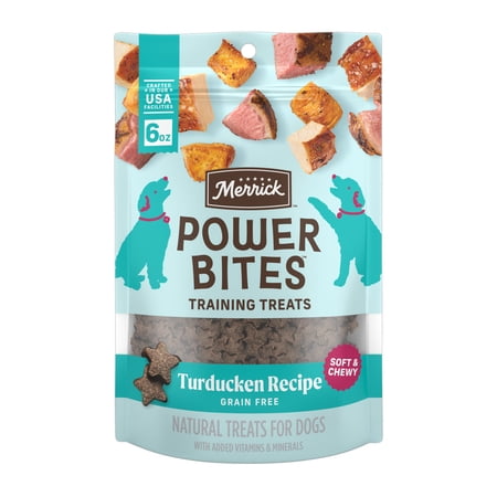 Merrick Power Bites Soft Dog Training Treats with Grain-Free Turducken Recipe Bites 6 oz Pouch