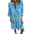 thumbnail image 2 of Ovzne Robes d'Été pour Femmes 2025 Robe Mode Décontractée Imprimée Bouton Été Manches Courtes Col en V Robe d'Été Manches Courtes Imprimée Liquidation, 2 of 7